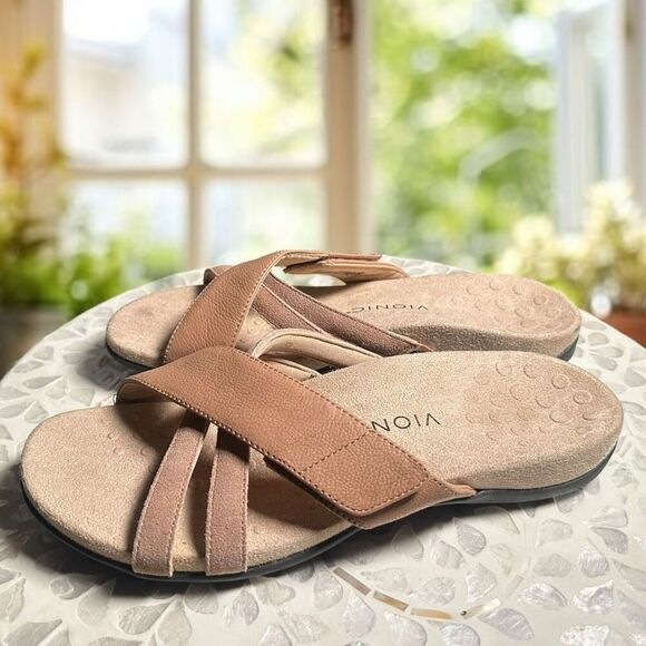 Vionic Zarie Orthotic Supportive Leather Adjustable Slide Sandal Women's - Picture 4 of 16